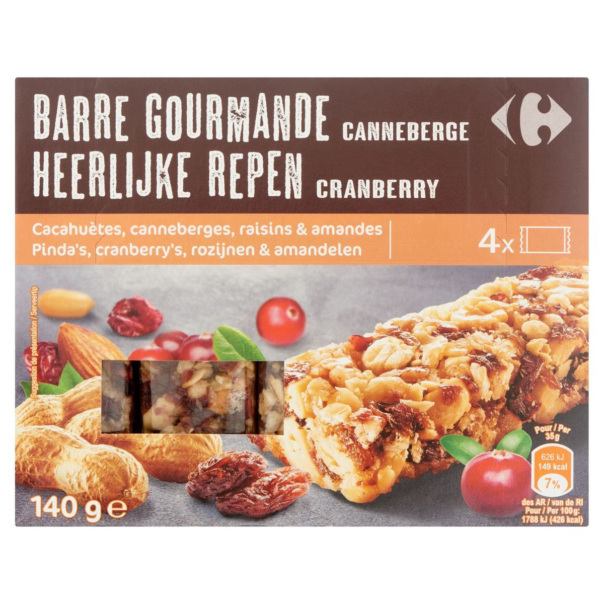 Carrefour Barre Gourmande Canneberge 4 x 35 g