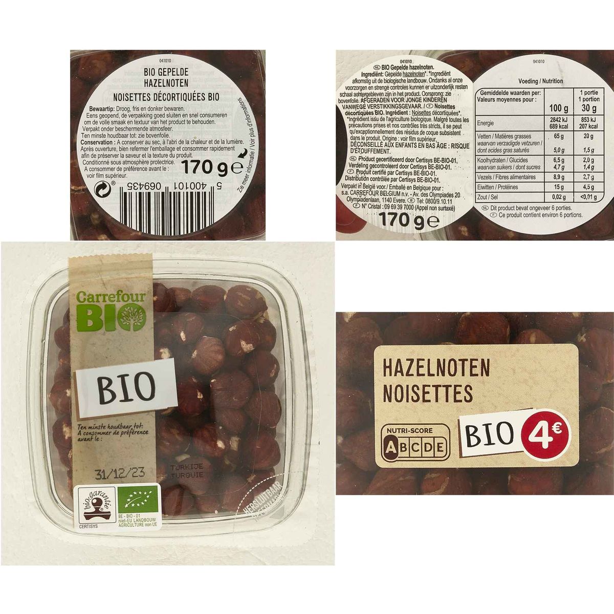 Carrefour Bio Noisettes Bio 170 g