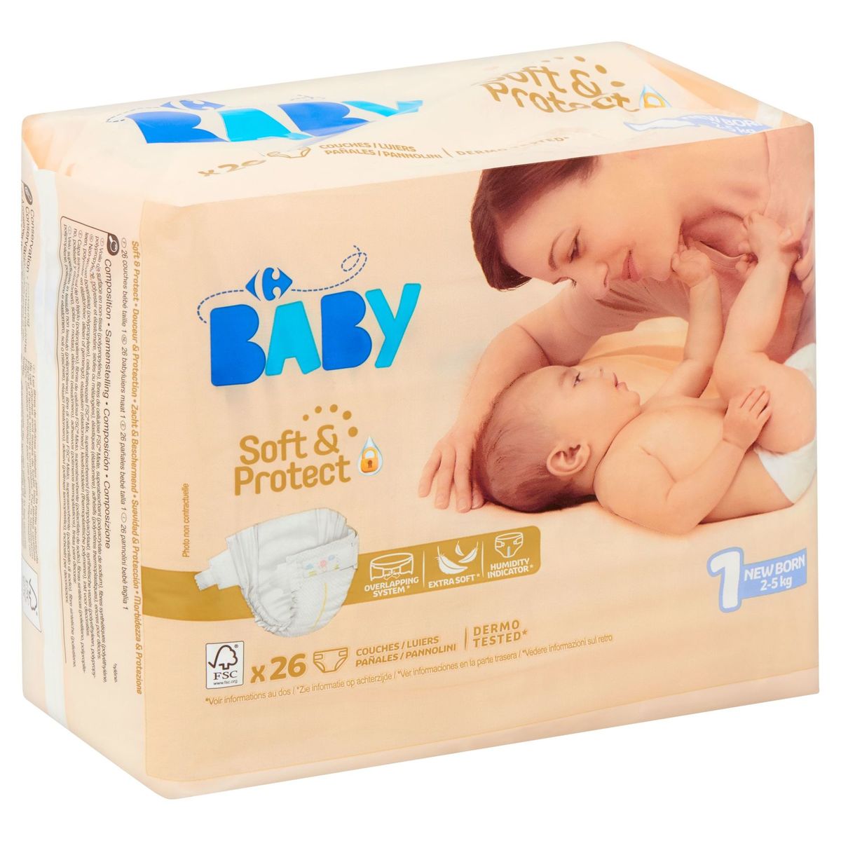 Carrefour Baby Soft & Protect 1 New Born 2-5 kg 26 Couches
