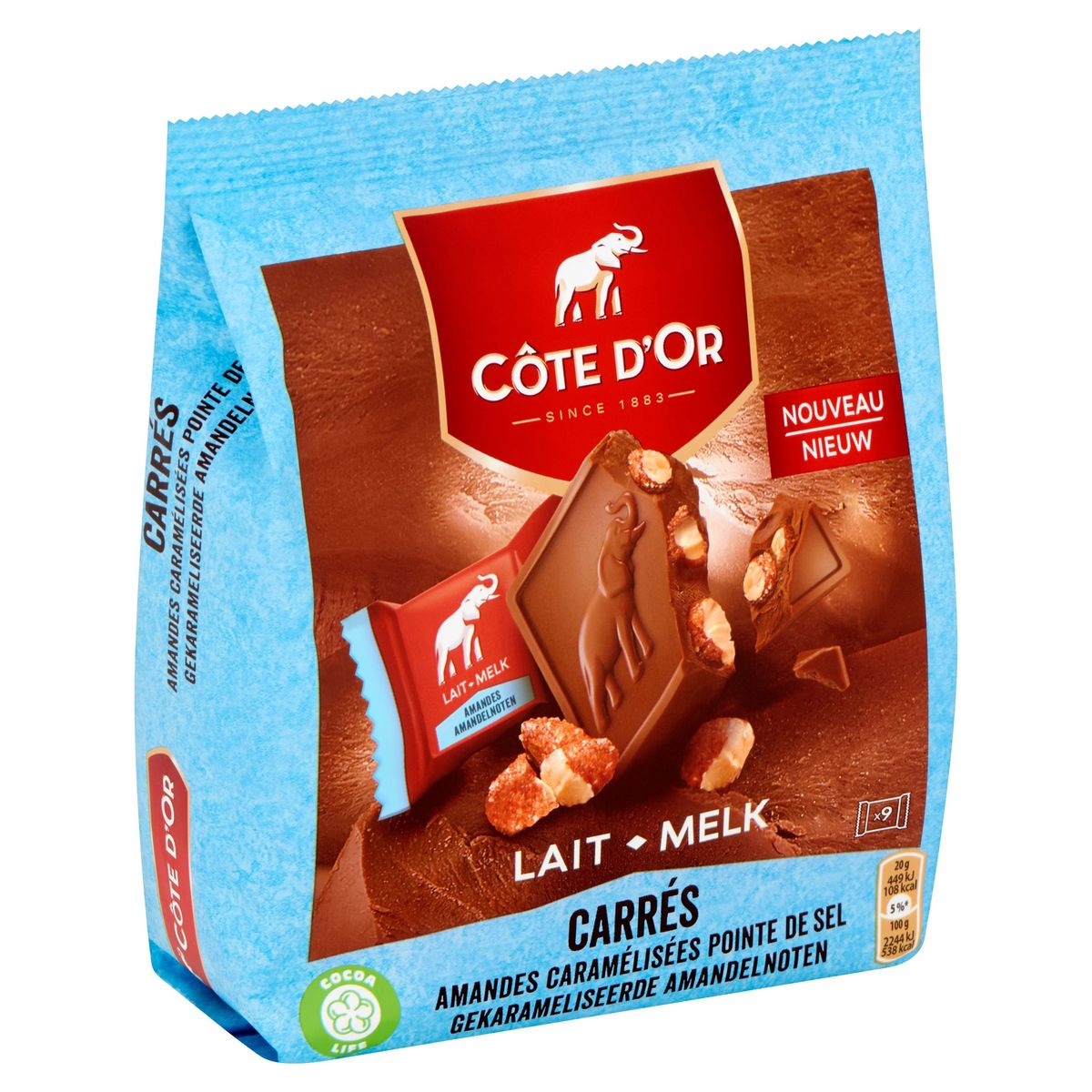 Côte d'Or Carrés Pralines Melkchocolade Gekarameliseerde Noten 9 x 20g