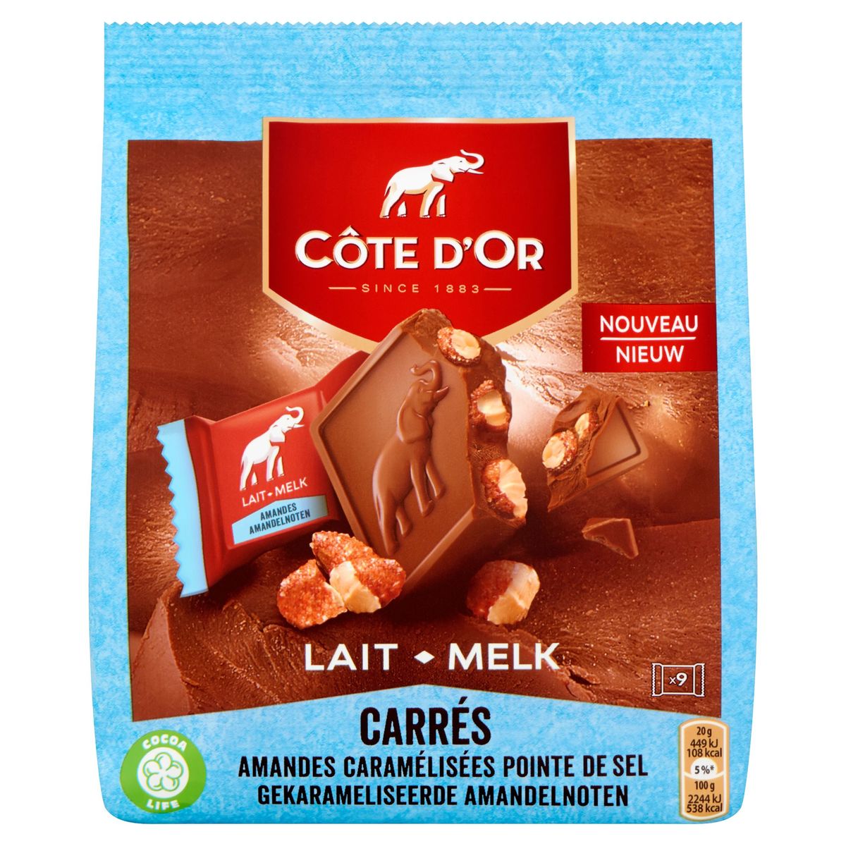 Côte d'Or Carrés Pralines Chocolat Au Lait Amandes Caramélisées 9x20g