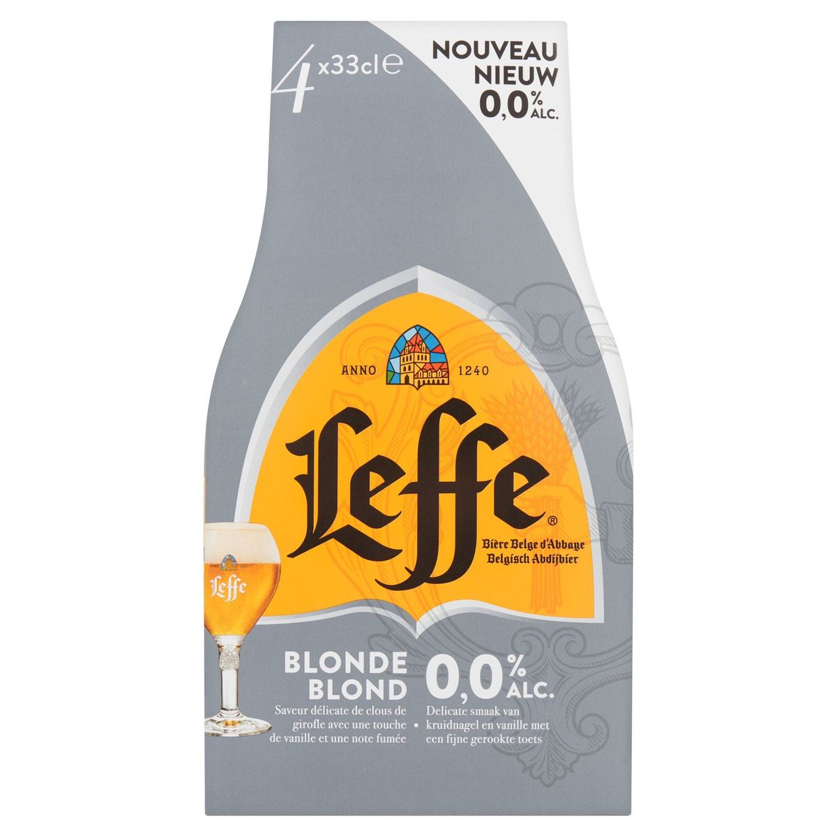 Leffe Bière Belge d'Abbaye Blonde 0.0% Alc. Bouteilles 4 x 33 cl