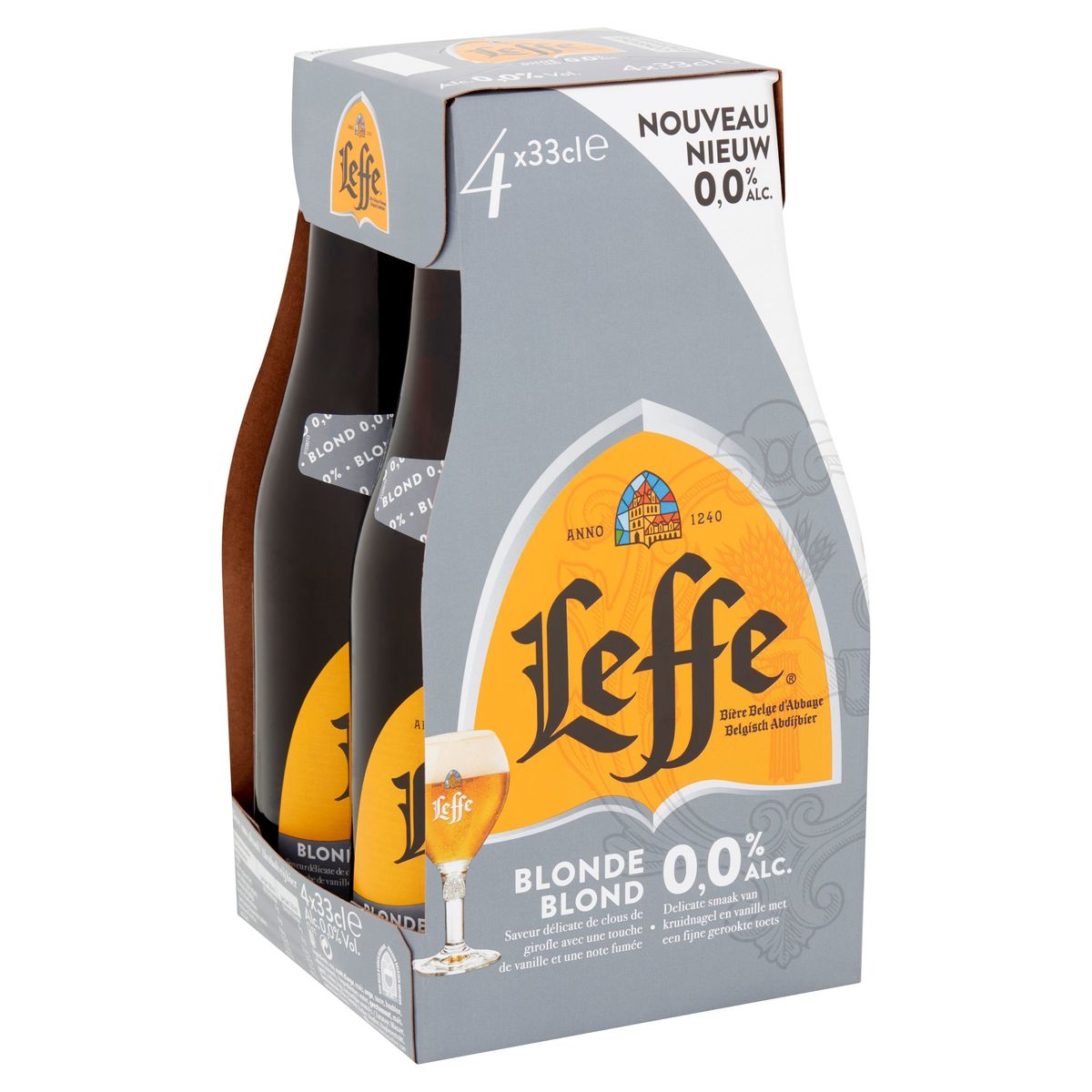 Leffe Bière Belge d'Abbaye Blonde 0.0% Alc. Bouteilles 4 x 33 cl