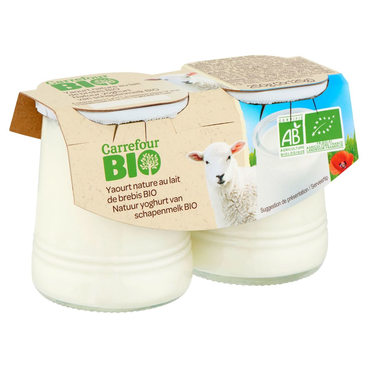Carrefour Bio Natuur Yoghurt van Schapenmelk Bio 2 x 125 g
