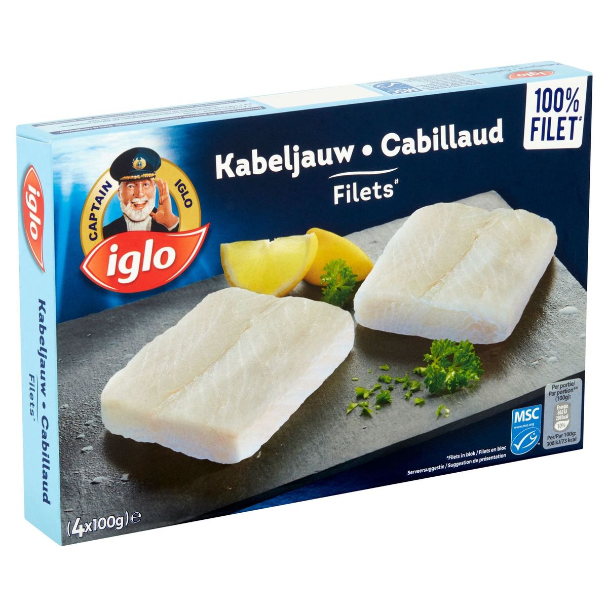 Captain Iglo 4 Filets de Cabillaud en Bloc 400 g