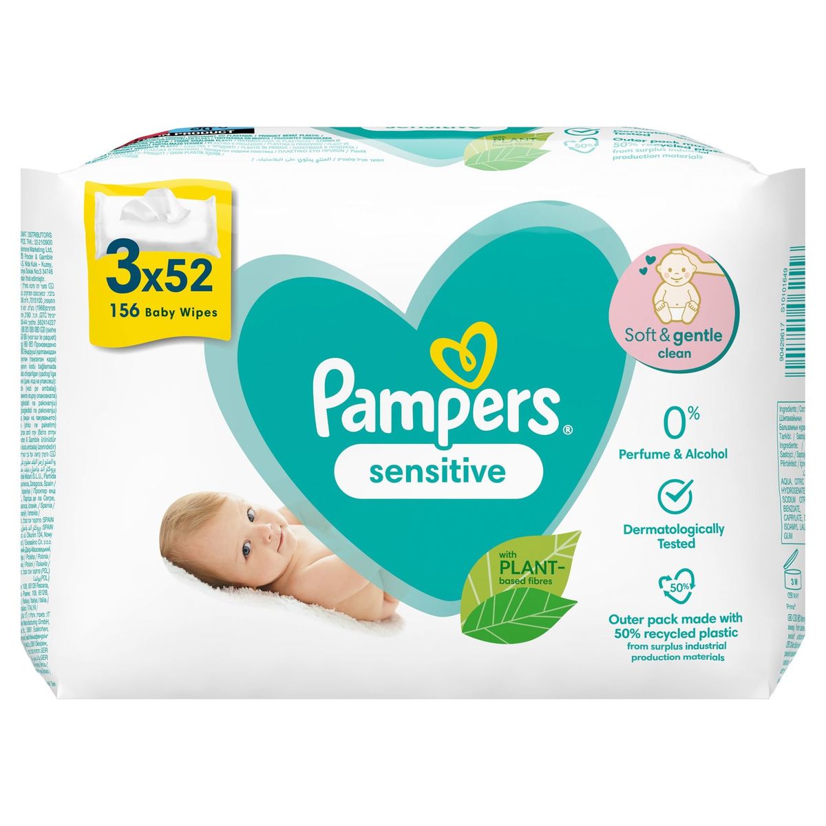 Pampers Sensitive Babydoekjes 3 Verpakkingen = 156 Doekjes