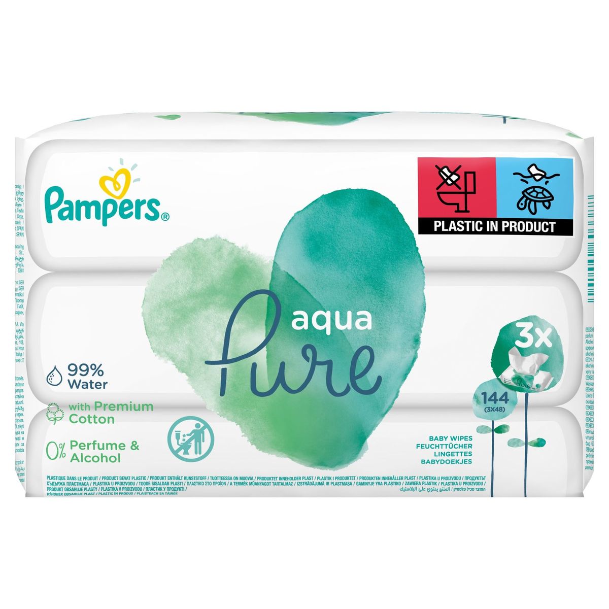 Pampers Aqua Pure Babydoekjes 3 Verpakkingen = 144 Babydoekjes