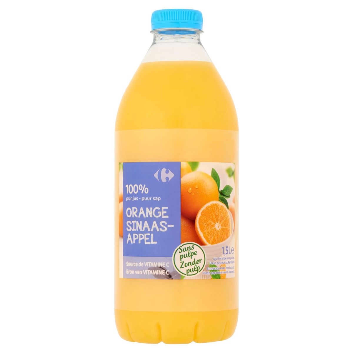 Carrefour 100% Puur Sap Sinaasappel zonder Pulp 1.5 L