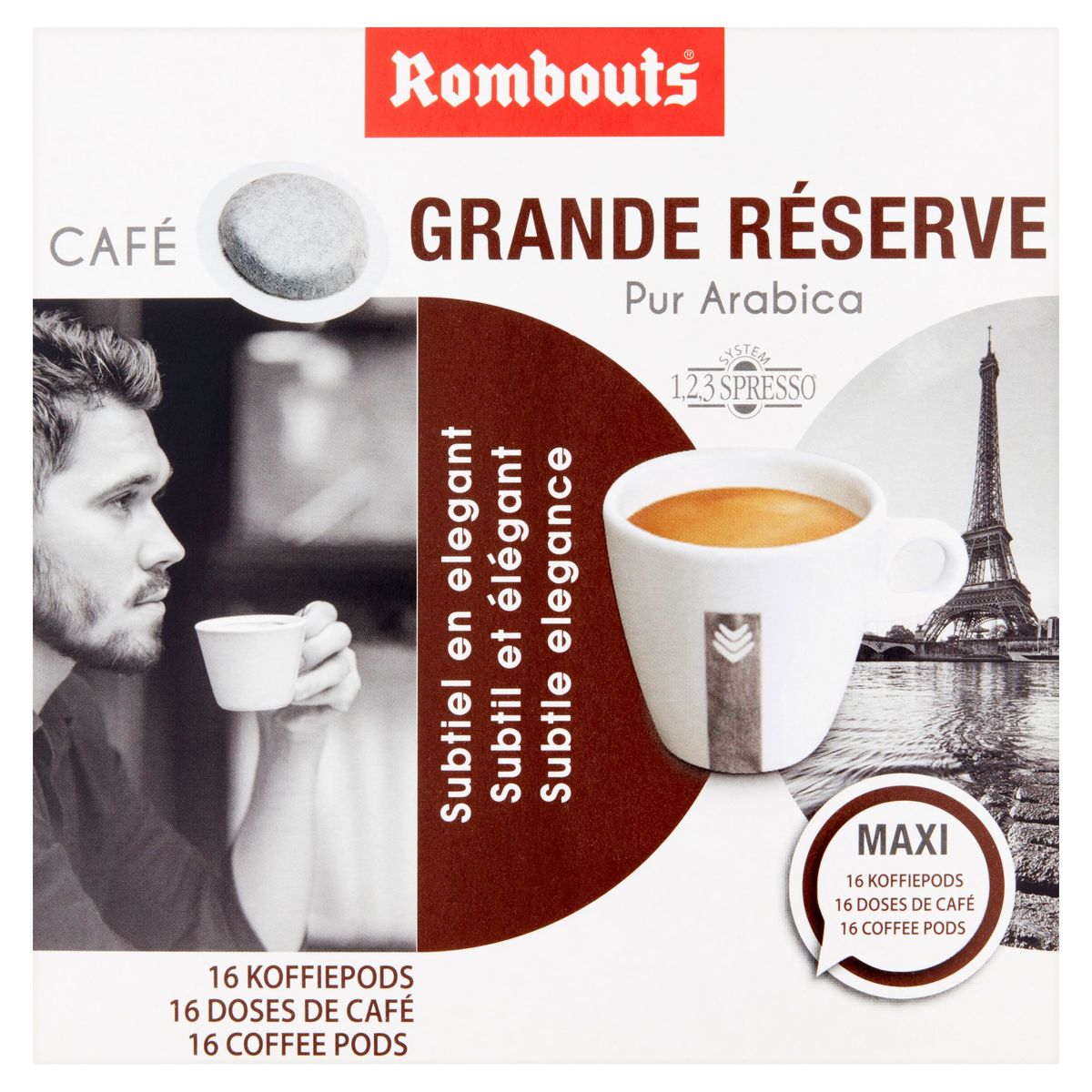 Rombouts Café Grande Réserve Pur Arabica 16 Doses de Café 4 x 4 x 6 g