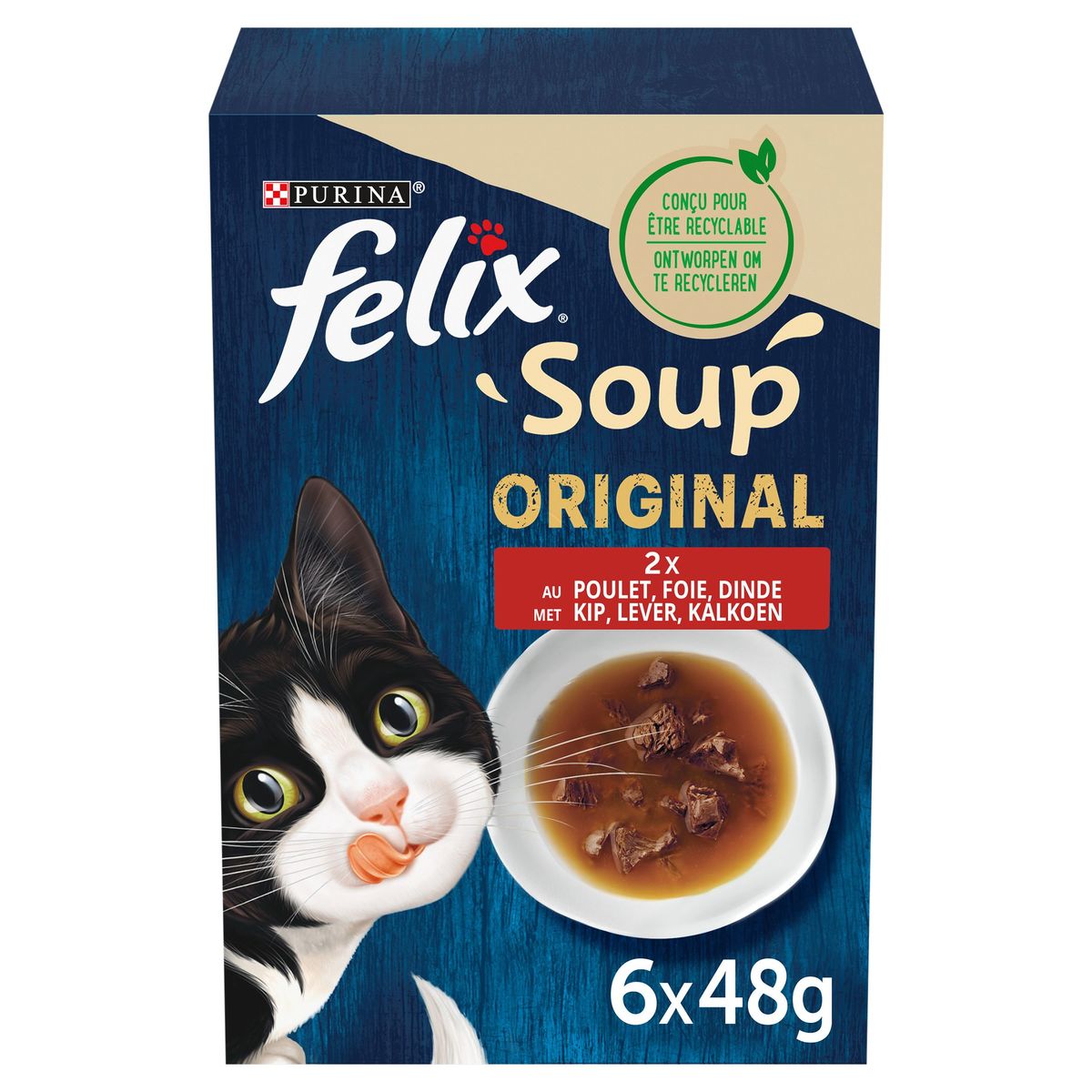 Felix Kattenvoeding Soup Original Rund, Kip en Lam 6x48g