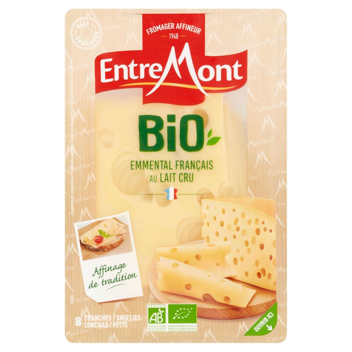 Entremont Bio Emmental Français au Lait Cru 8 Tranches 120 g
