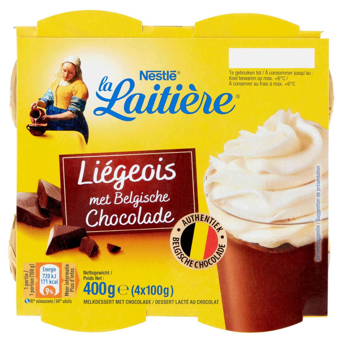 La Laitière Liégeois met Belgische Chocolade 4 x 100 g