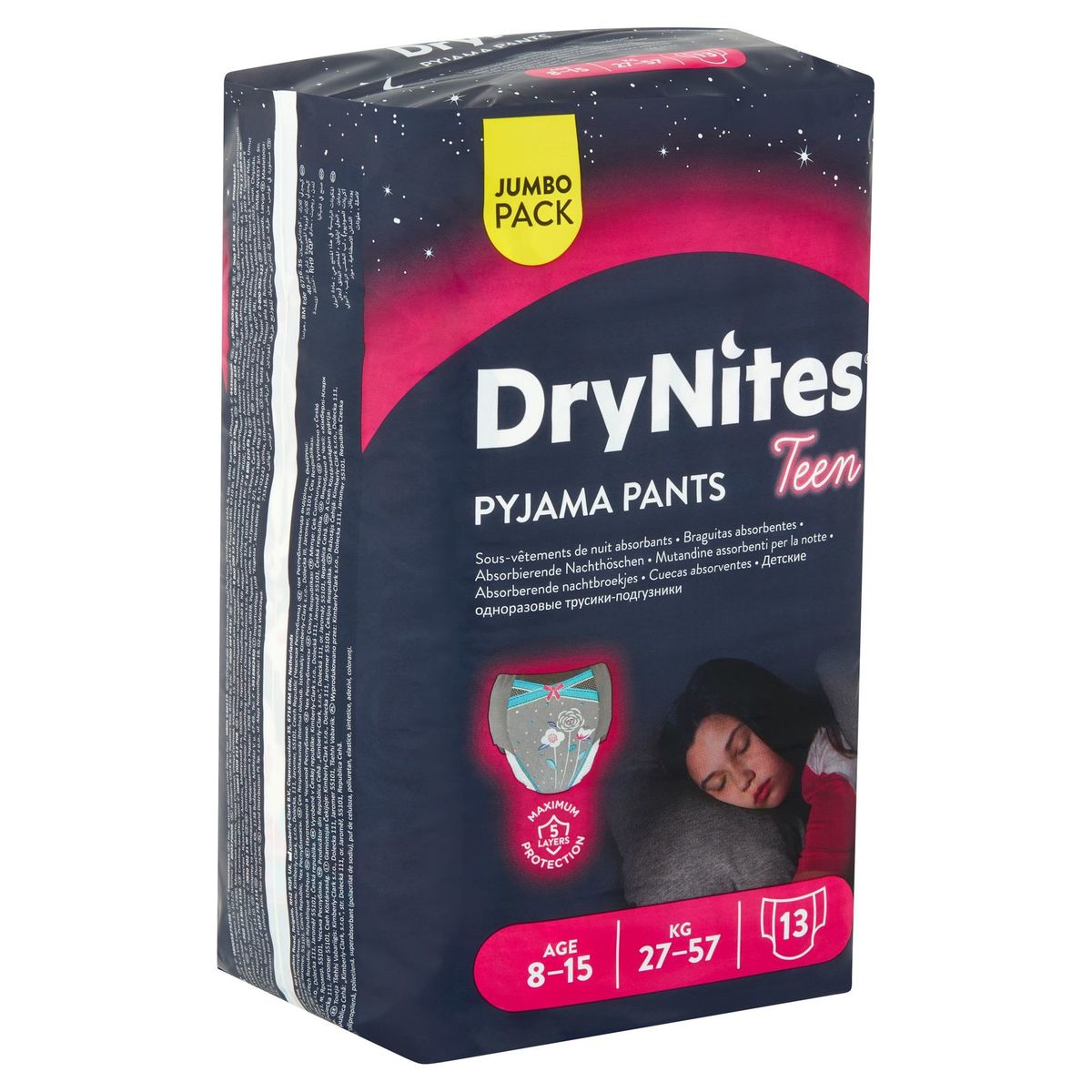 DryNites Pyjama Pants Teen Girl 8-15 Age 27-57 kg Jumbo Pack 13 Pièces