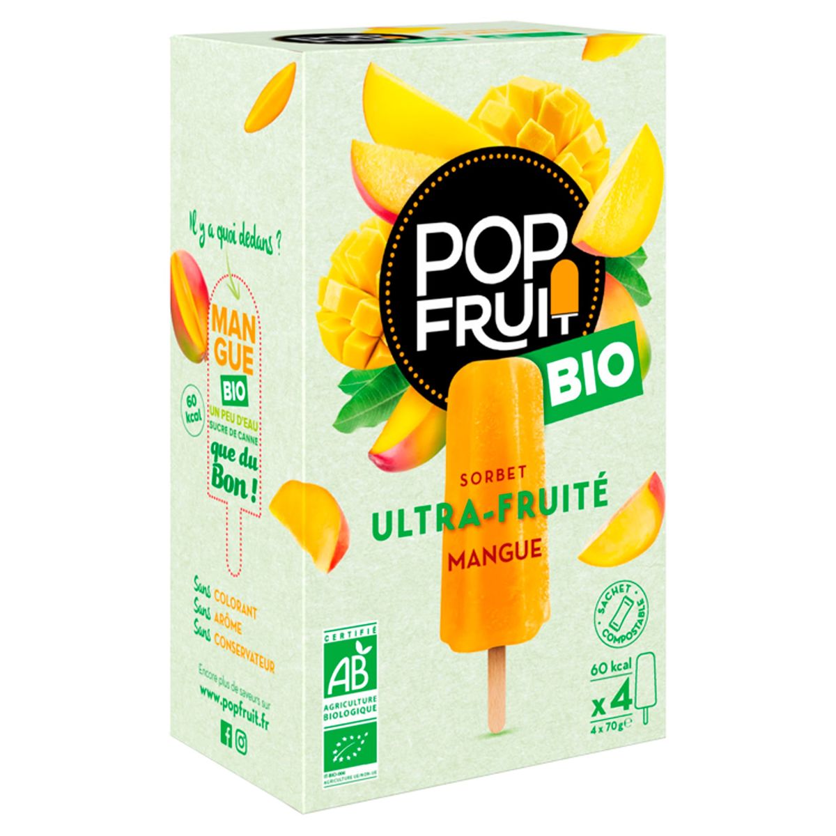 Pop Fruit Bio Organic Sorbet Ultra-Fruité Mangue 4 x 70 g