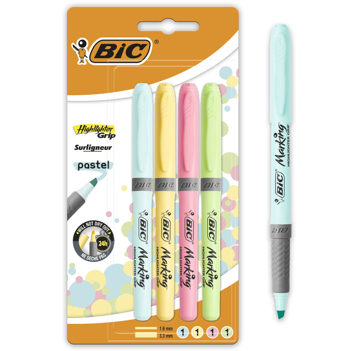 Bic Highlighter Grip surligneur fluo Pastel 4 assorti Carrefour Site