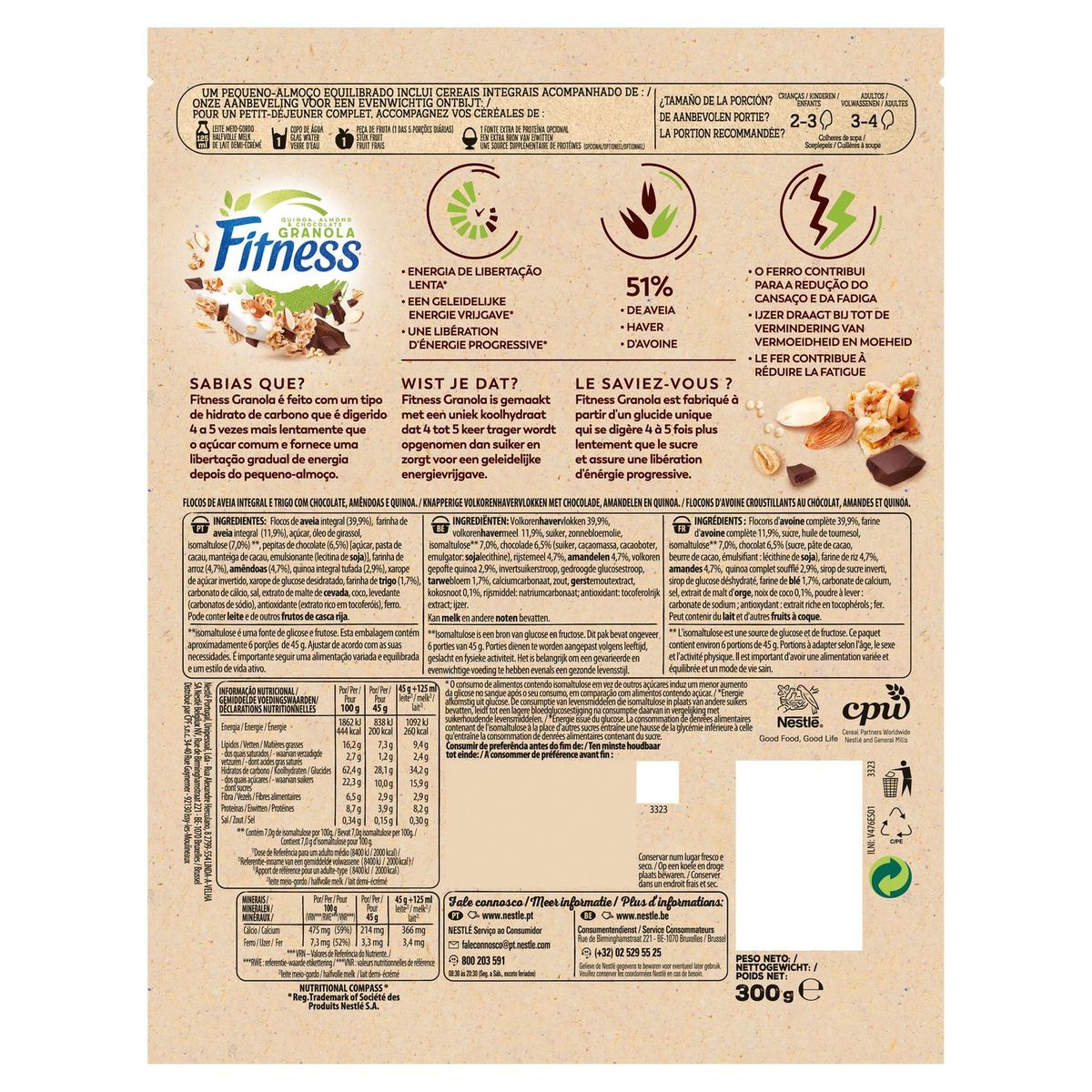 Fitness Ontbijtgranen Granola Quinoa & Chocolade 300g