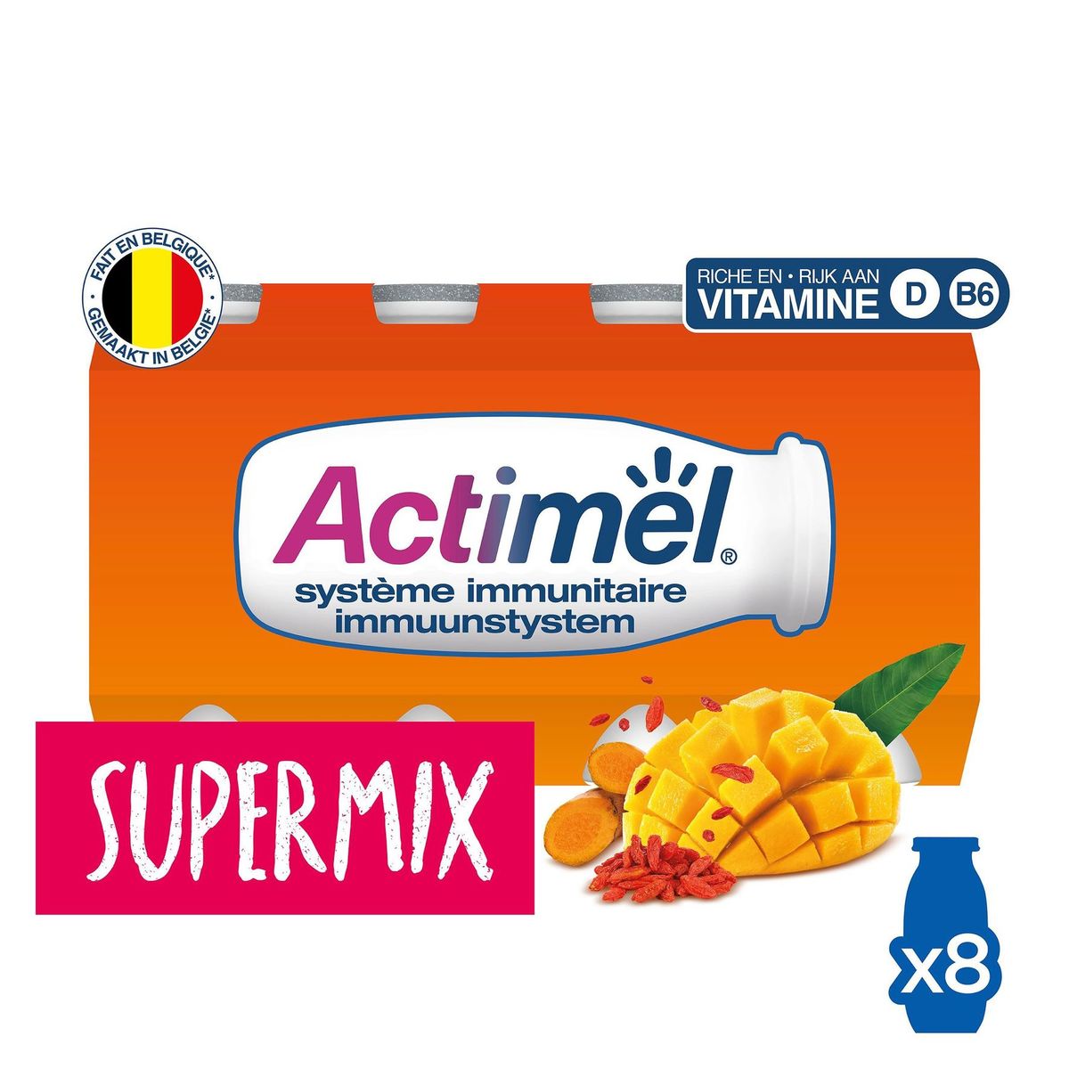 Actimel Supermix Yaourt à Boire Mangue-Curcuma-Goji 8 x 100 g