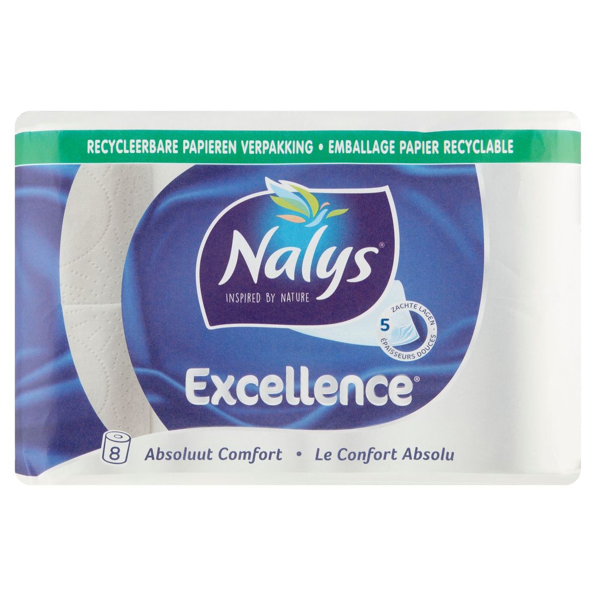 Nalys Excellence 5 Épaisseurs Douces papier toilette 8 Rouleaux
