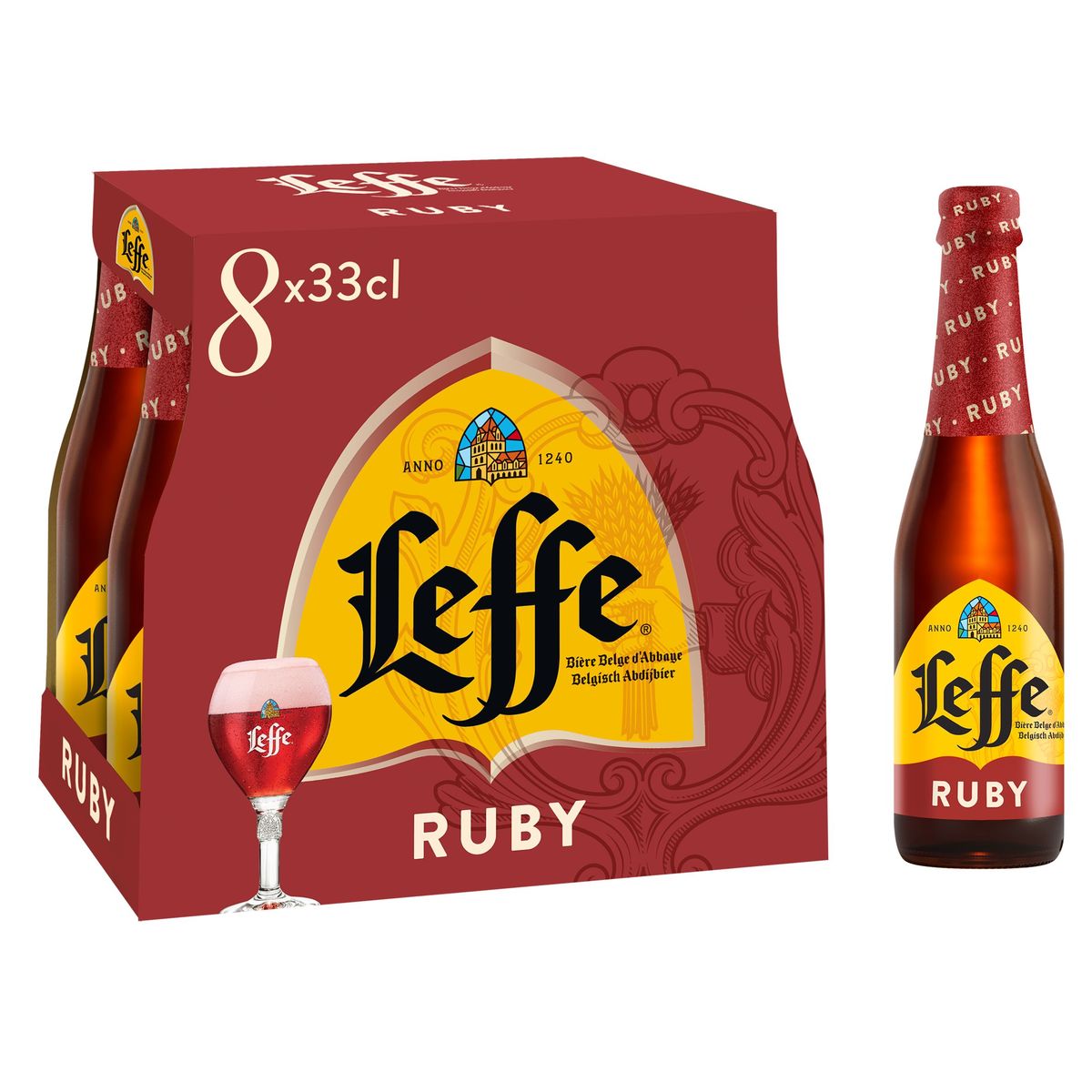 Leffe Bière Belge d'Abbaye Ruby Bouteilles 8 x 33 cl