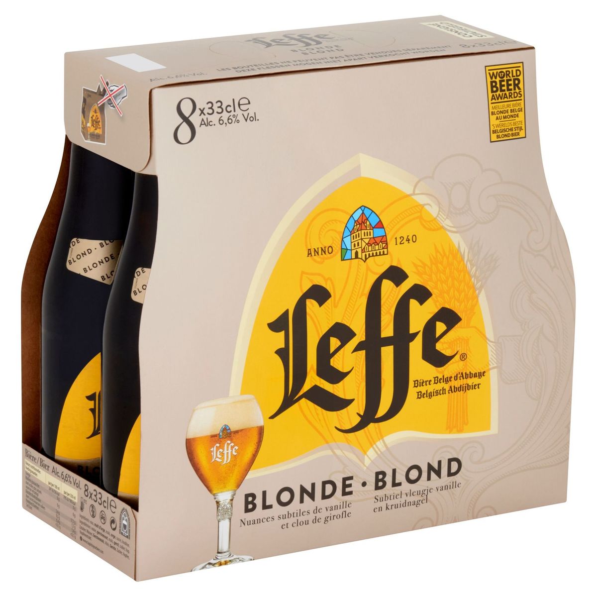 Leffe Bière Belge d'Abbaye Blonde Bouteilles 8 x 33 cl