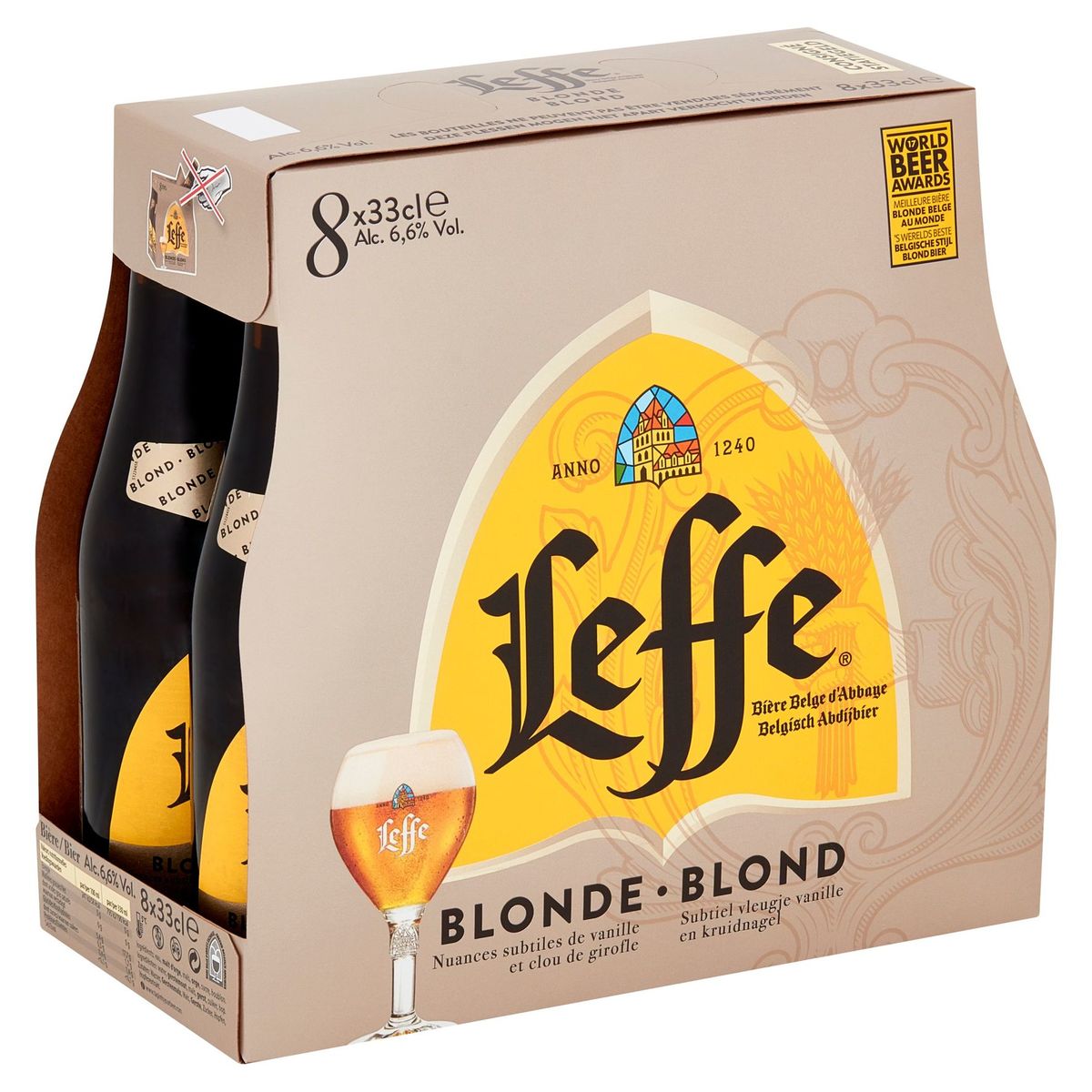 Leffe Bière Belge d'Abbaye Blonde Bouteilles 8 x 33 cl