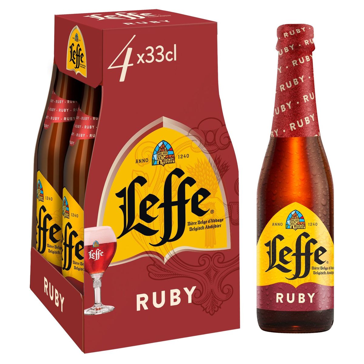 Leffe Bière Belge d'Abbaye Ruby Bouteilles 4 x 33 cl
