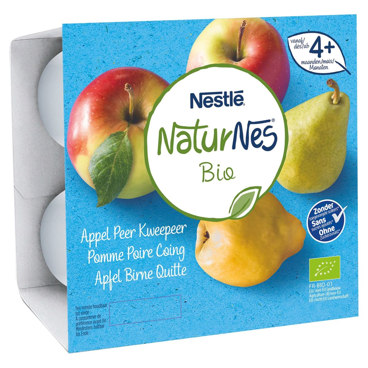 Nestlé NaturNes Bio Pomme Poire Coing dés 4+ Mois 4  x 90 g