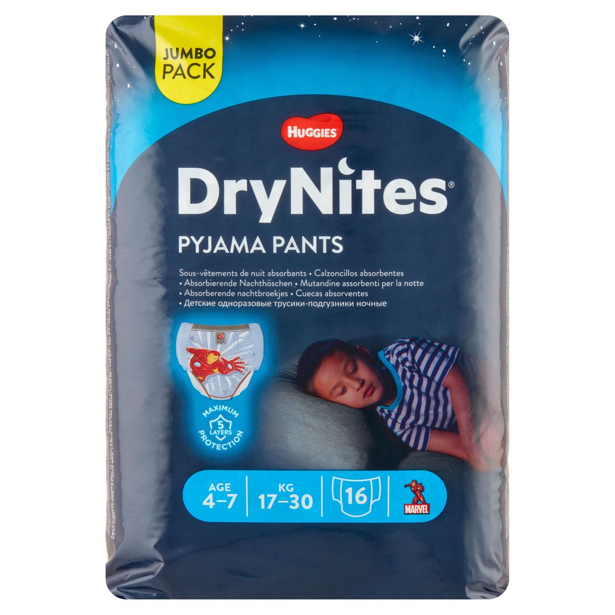 Huggies Drynites Sous-Vêt. de Nuit Absorbants Age 4-7 17-30kg 16 Pcs