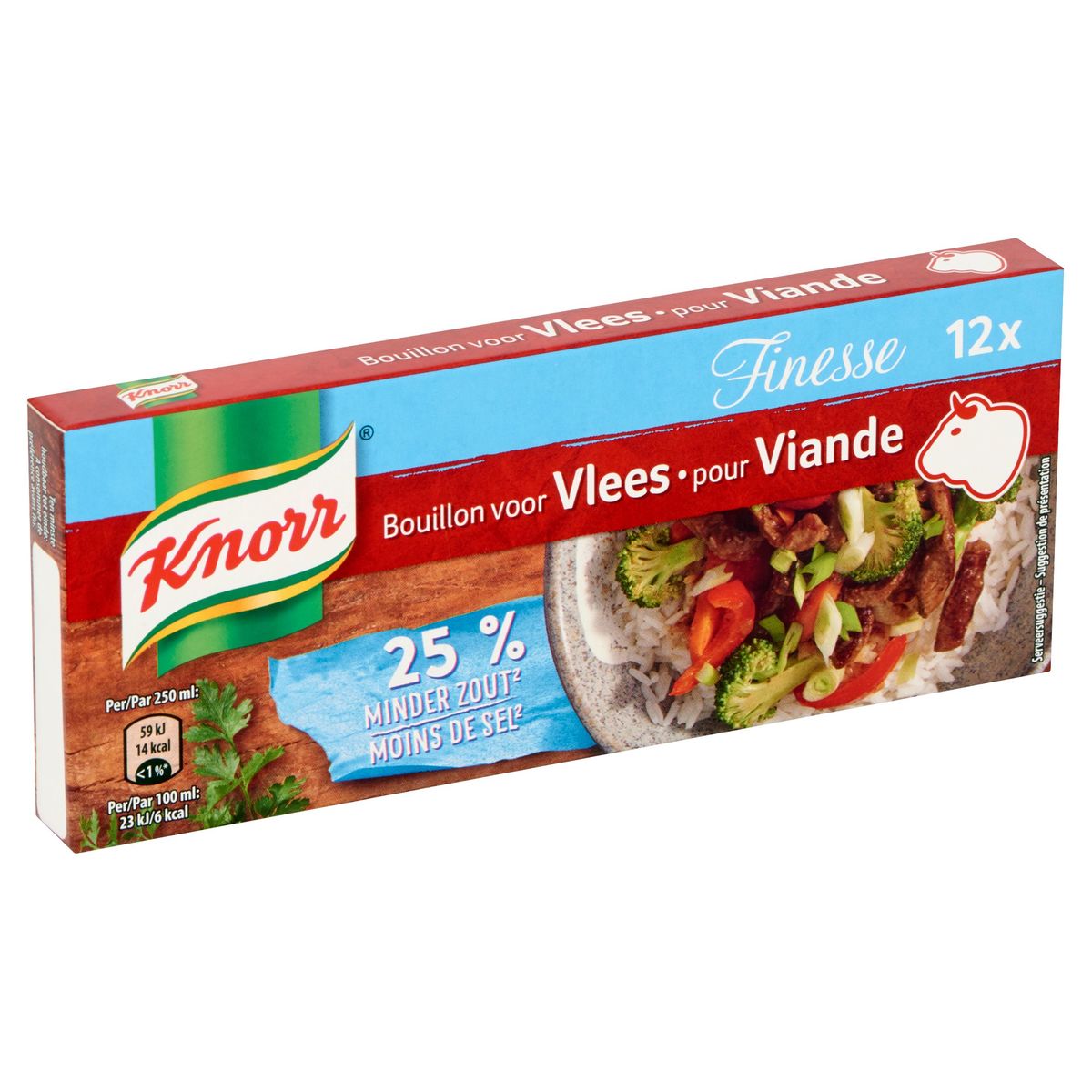 Knorr Finesse Laag in Zout Bouillon Vlees 12 Blokjes