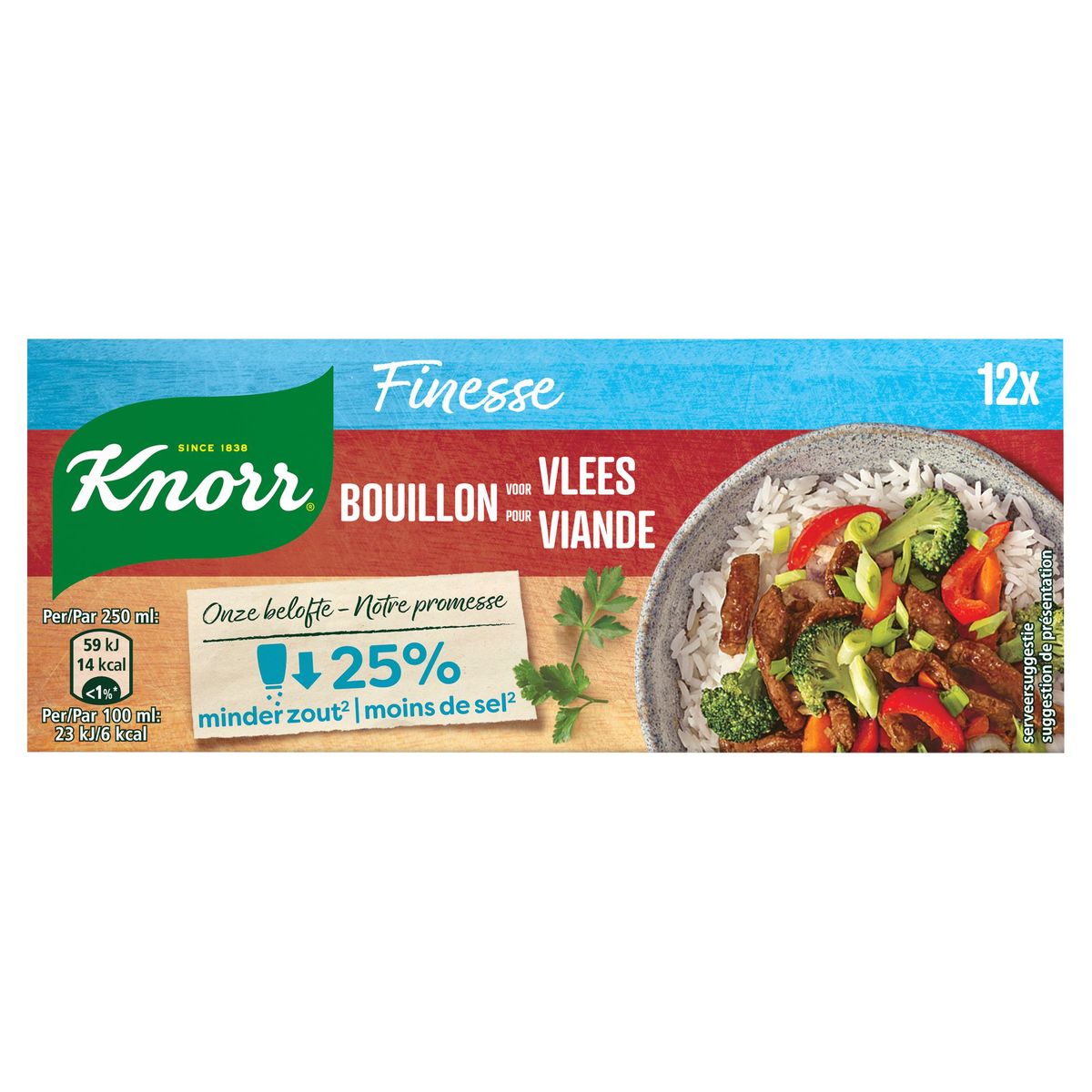 Knorr Finesse Laag in Zout Bouillon Vlees 12 Blokjes