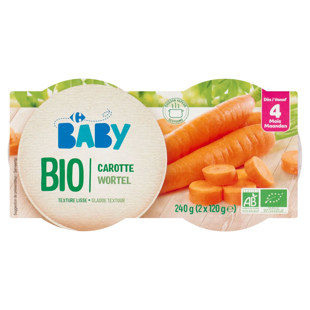 Carrefour Baby Bio Carotte dès 4 Mois 2 x 120 g