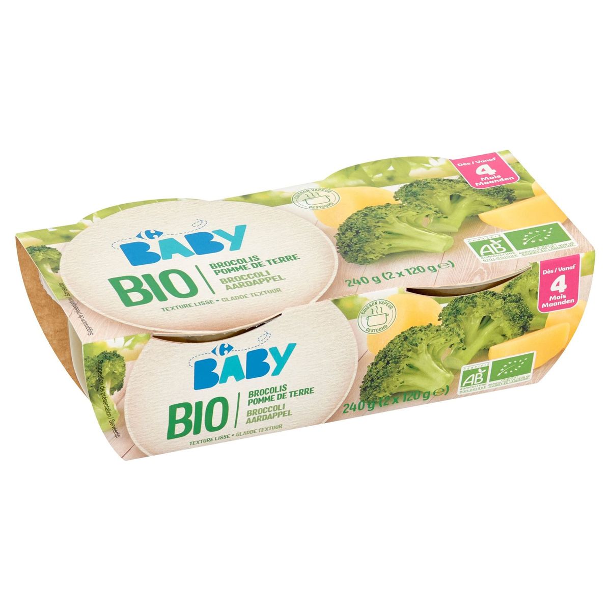Carrefour Baby Bio Broccoli, Aardappel vanaf 4 Maanden 2 x 120 g