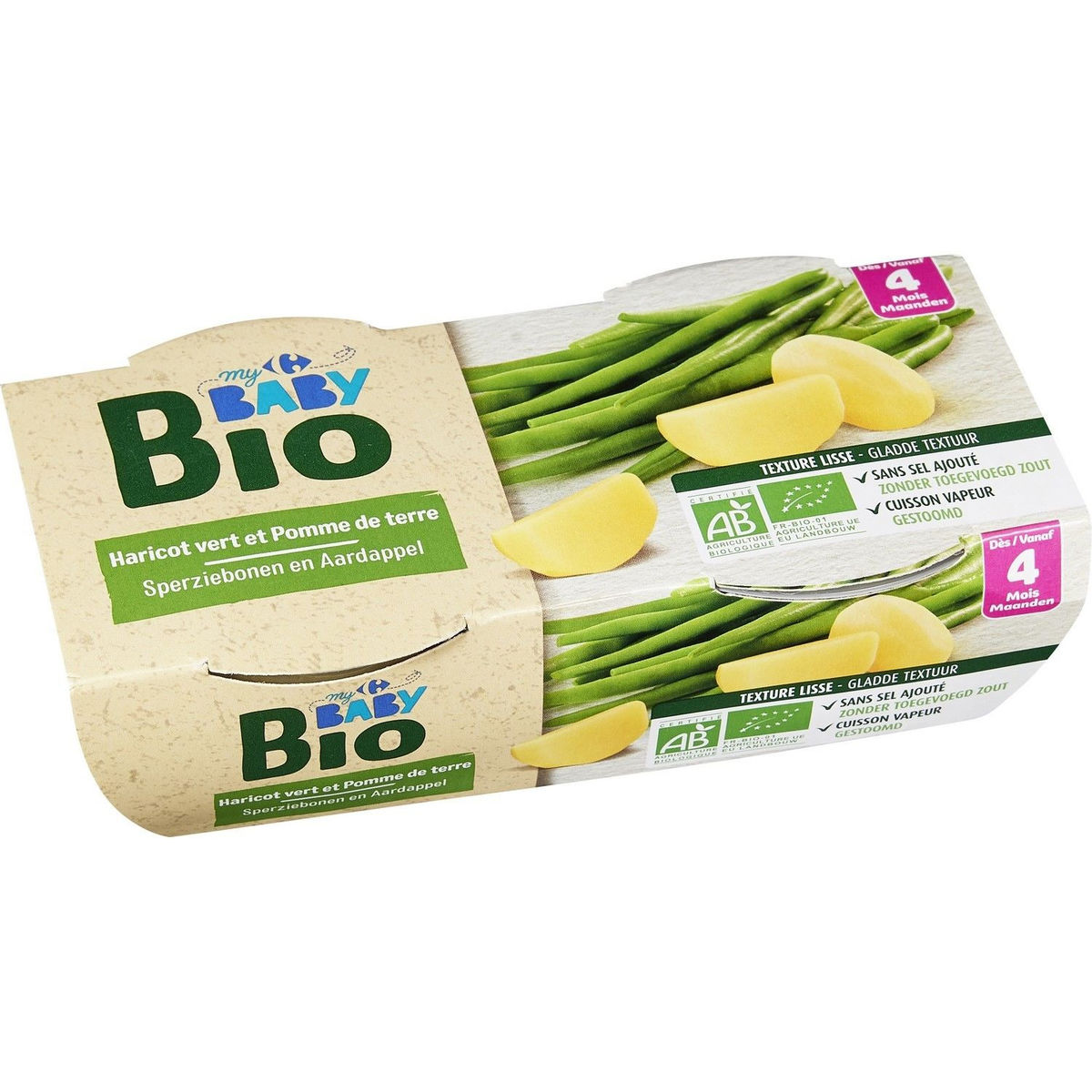 Carrefour Baby Bio Sperziebonen en Aardappel vanaf 4 Maanden 2 x 120 g
