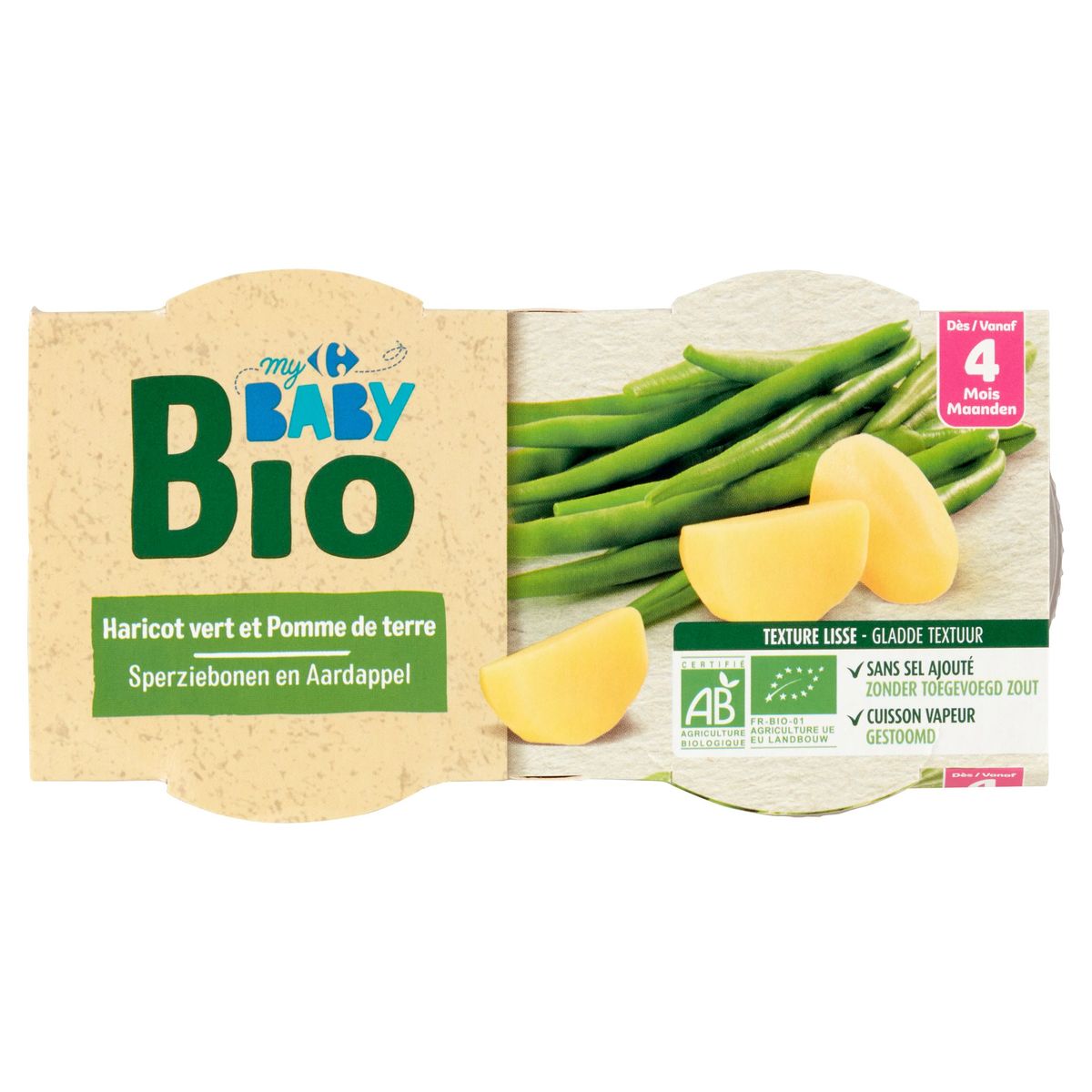 Carrefour Baby Bio Sperziebonen en Aardappel vanaf 4 Maanden 2 x 120 g