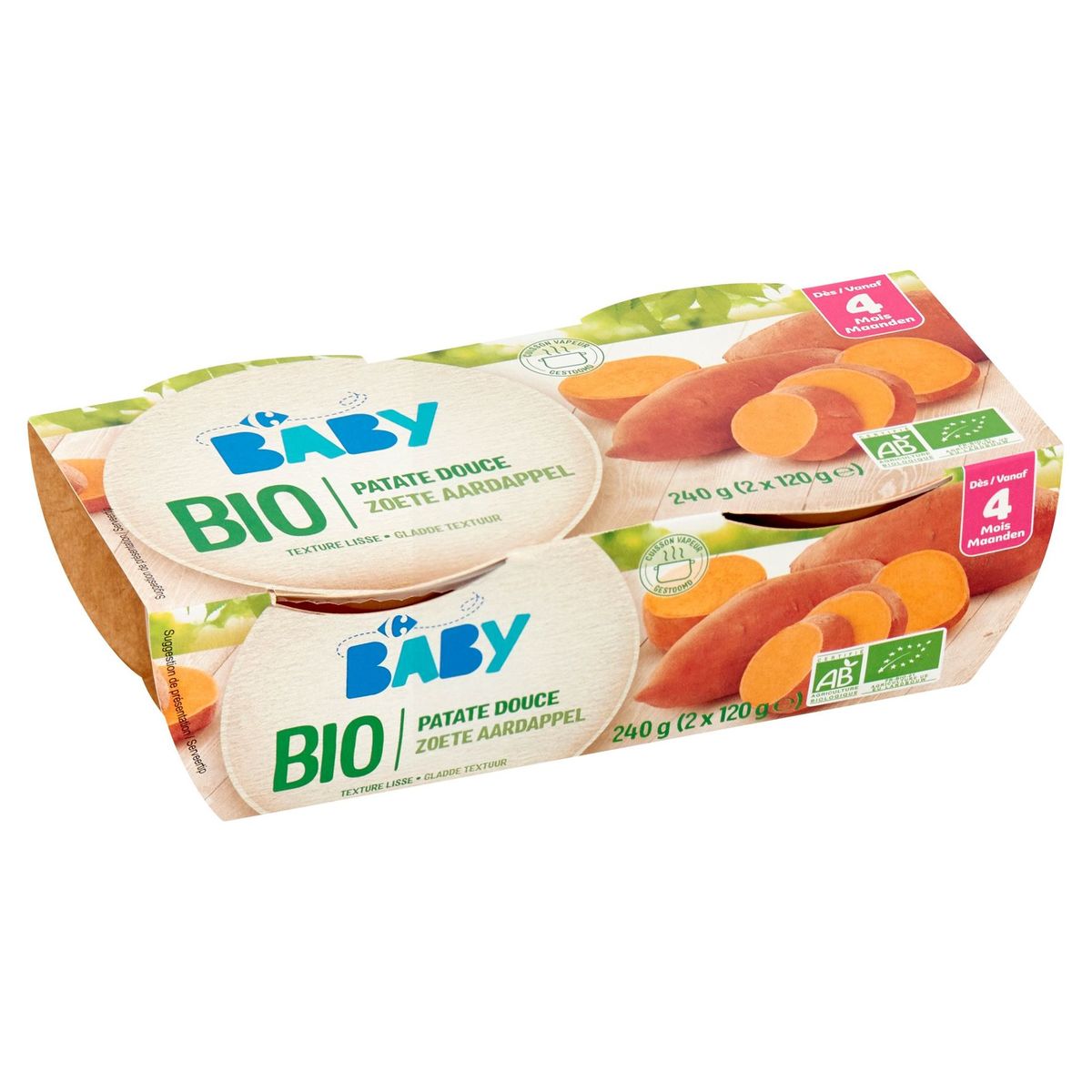 Carrefour Baby Bio Zoete Aardappel vanaf 4 Maanden 2 x 120 g