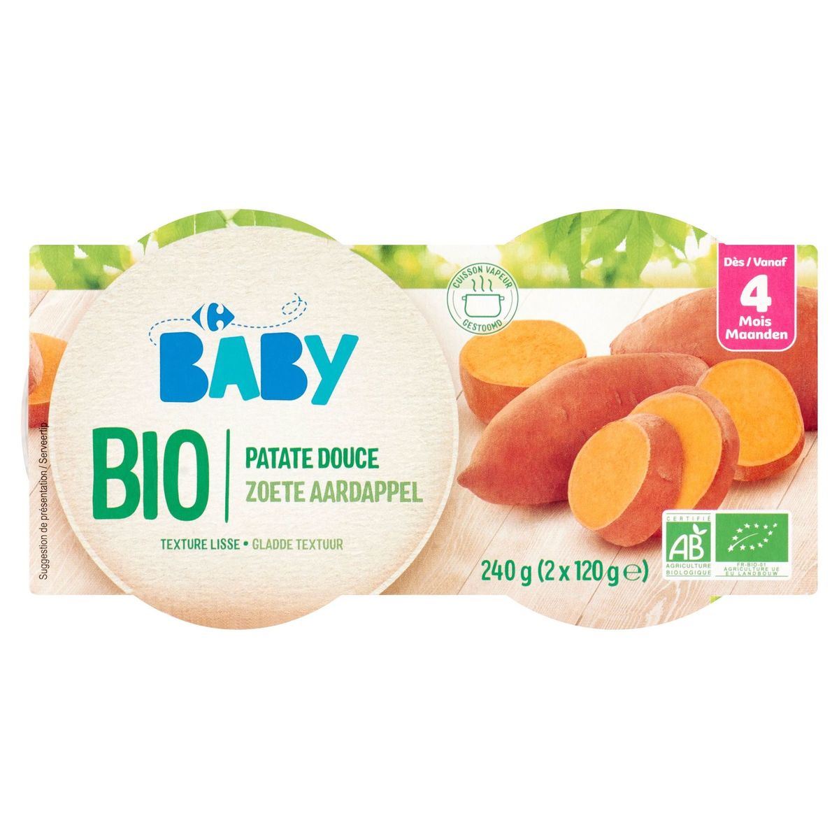 Carrefour Baby Bio Patate Douce dès 4 Mois 2 x 120 g