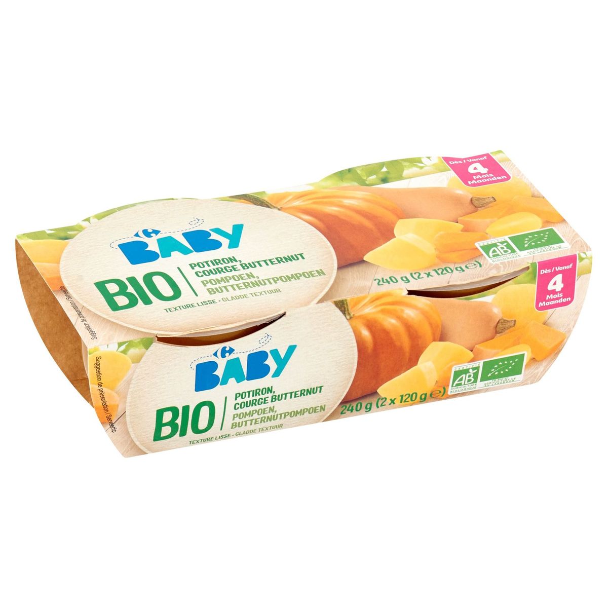 Carrefour Baby Bio Pompoen, Butternutpompoen vanaf 4 Maanden 2 x 120 g