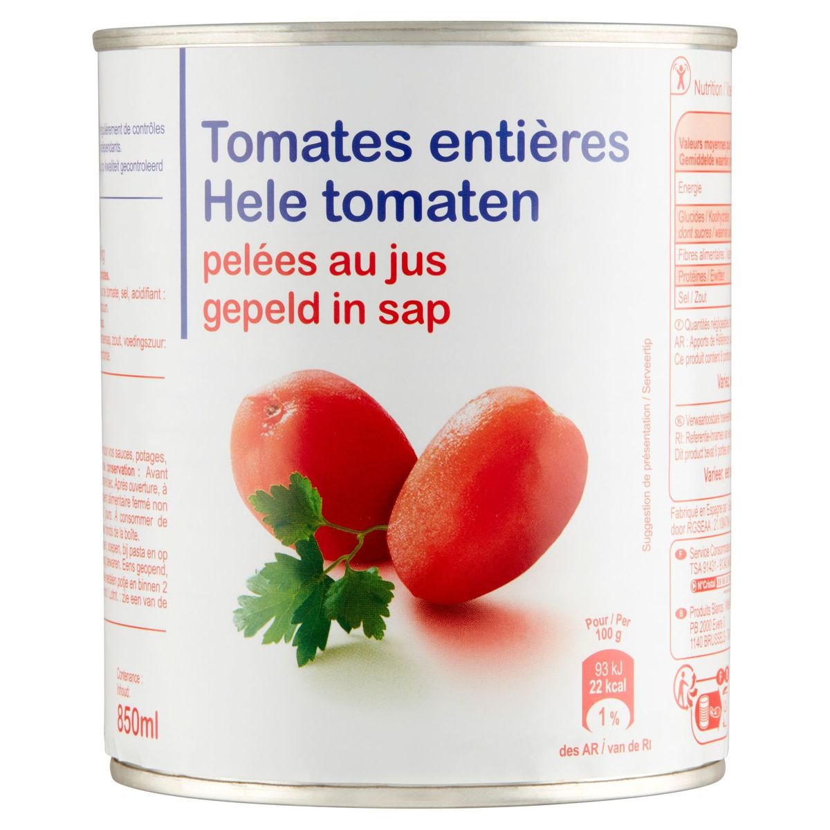 Hele Tomaten Gepeld in Sap 780 g