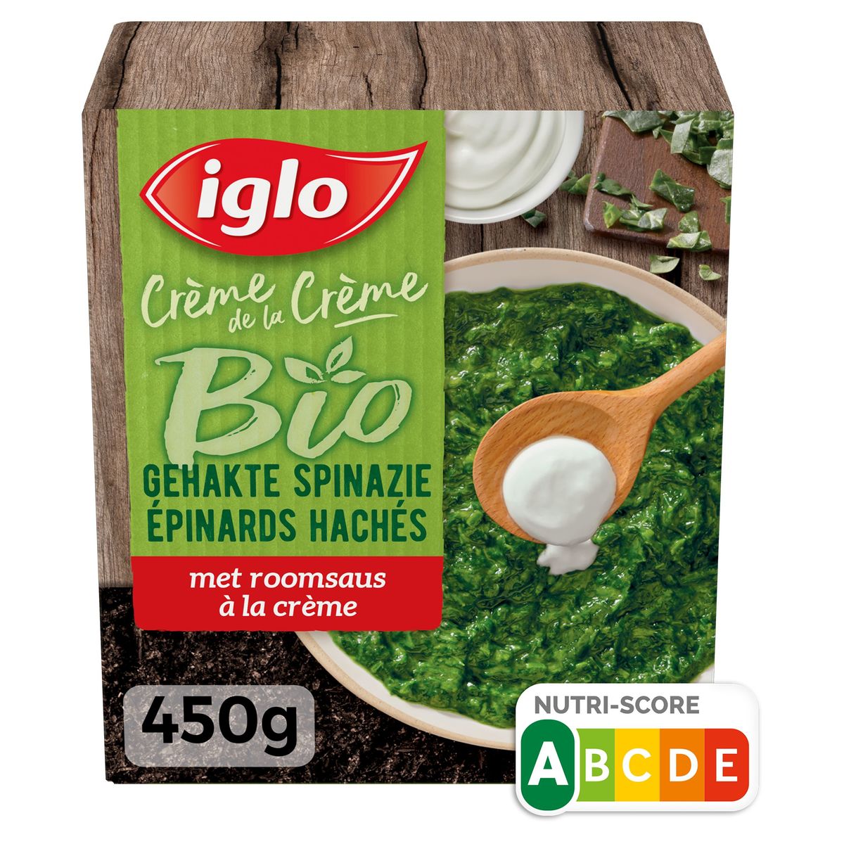Iglo Epinards Hachés à la Crème Bio 450 g
