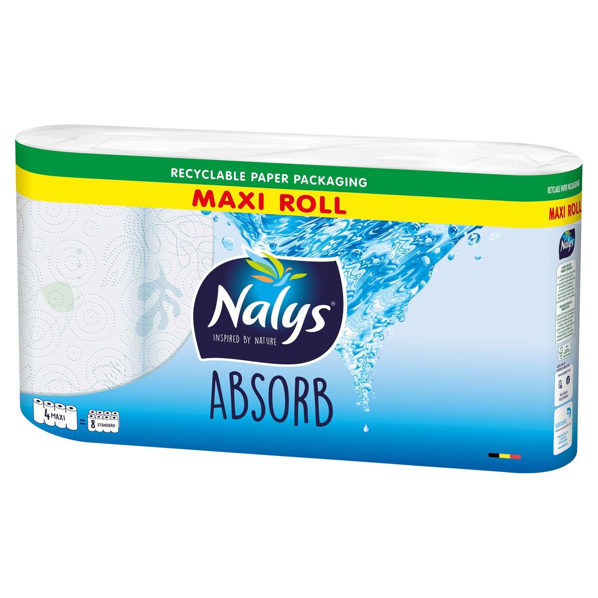Nalys Absorb Keukenpapier 4 Maxi-Rollen (4R=8R)