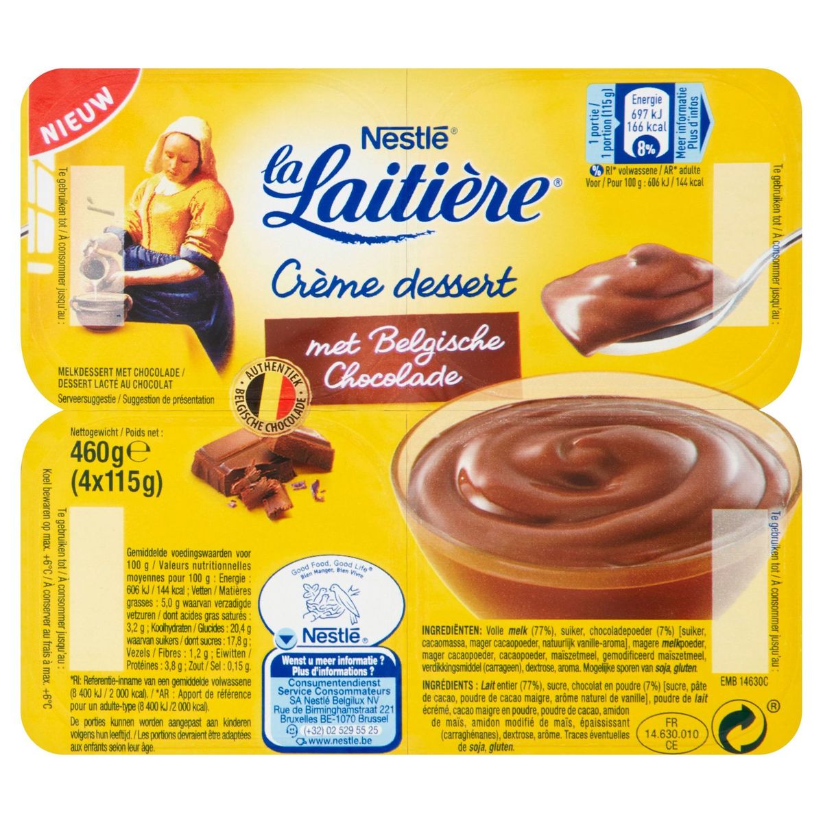 La Laitière Crème Dessert au Chocolat Belge 4 x 115 g