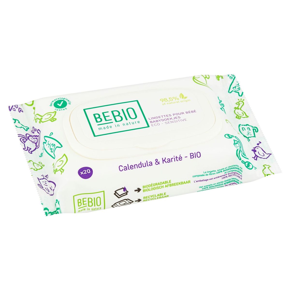 Bebio Lingettes pour Bébé Eco - Calendula & Karité Bio 20Pièces