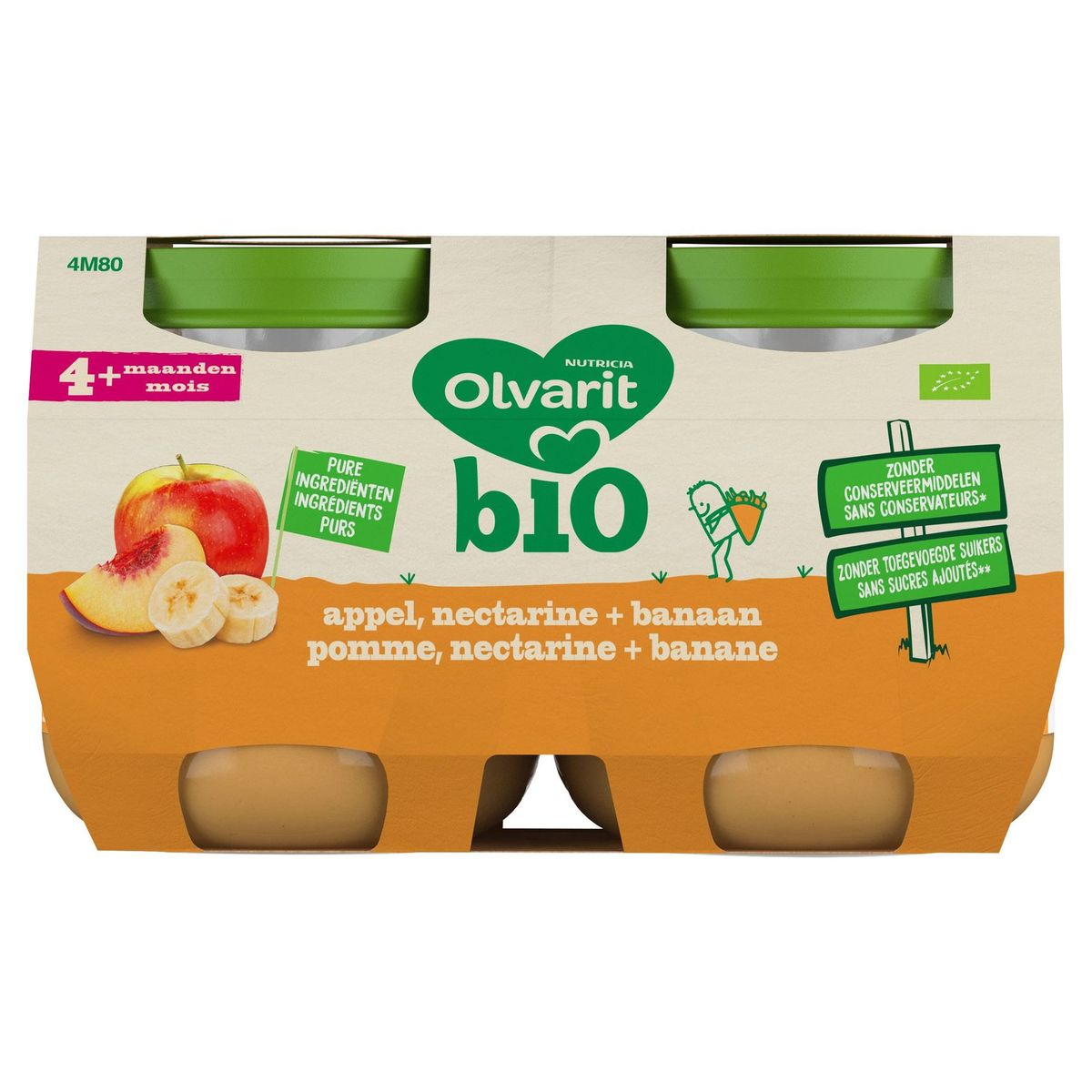 Olvarit Bio Compote Bébé Dès 4 Mois Pomme Nectarine Banane 2x125g