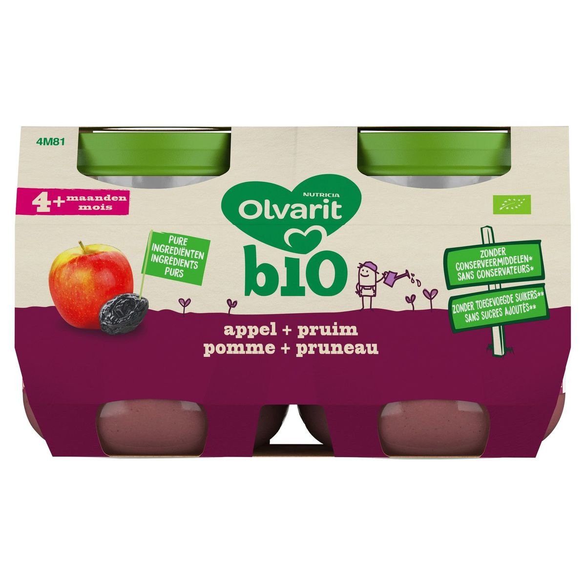 Olvarit Bio Compote Bébé Dès 4 Mois Pomme Pruneau 2x125g