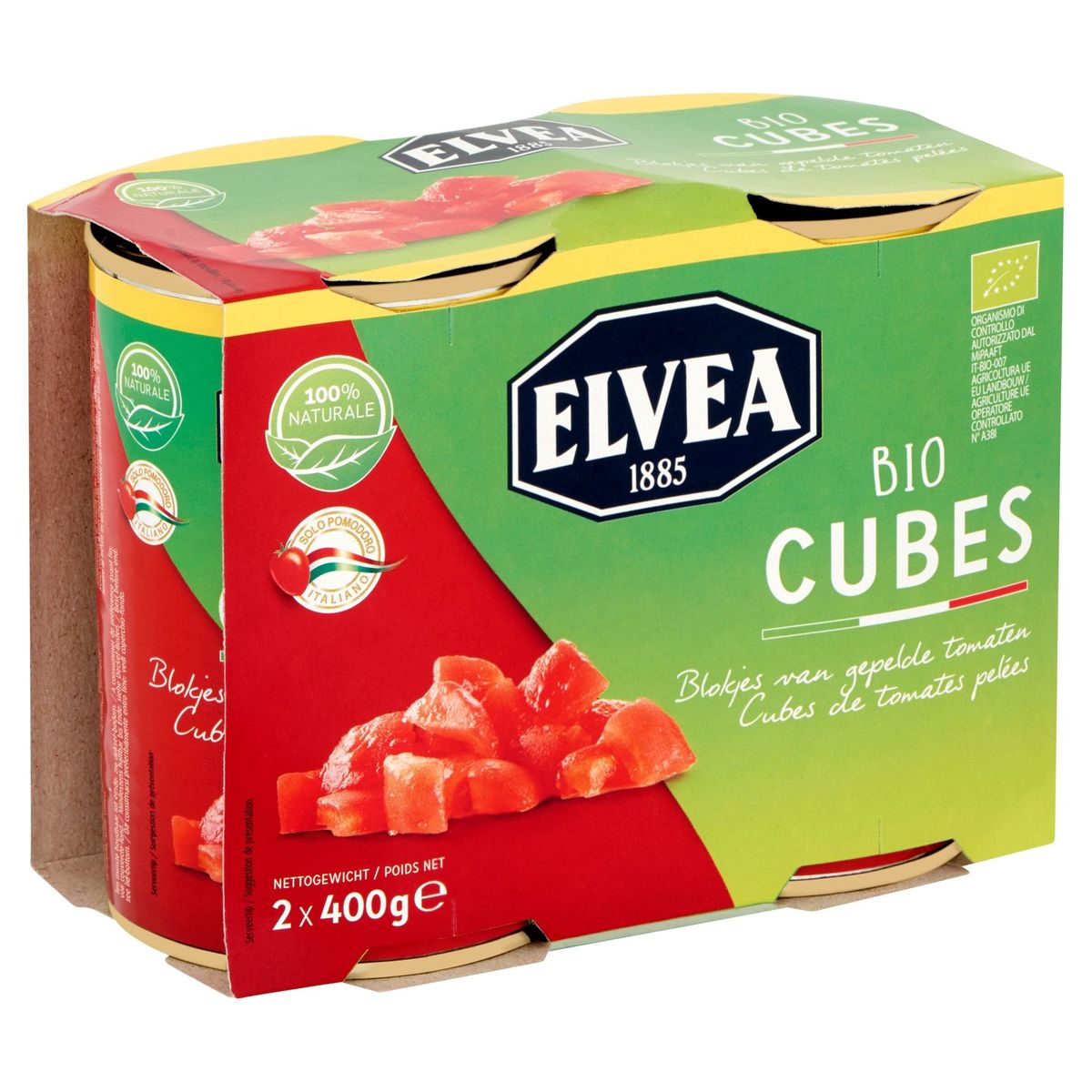 Elvea Bio Cubes Blokjes van Gepelde Tomaten 2 x 400 g