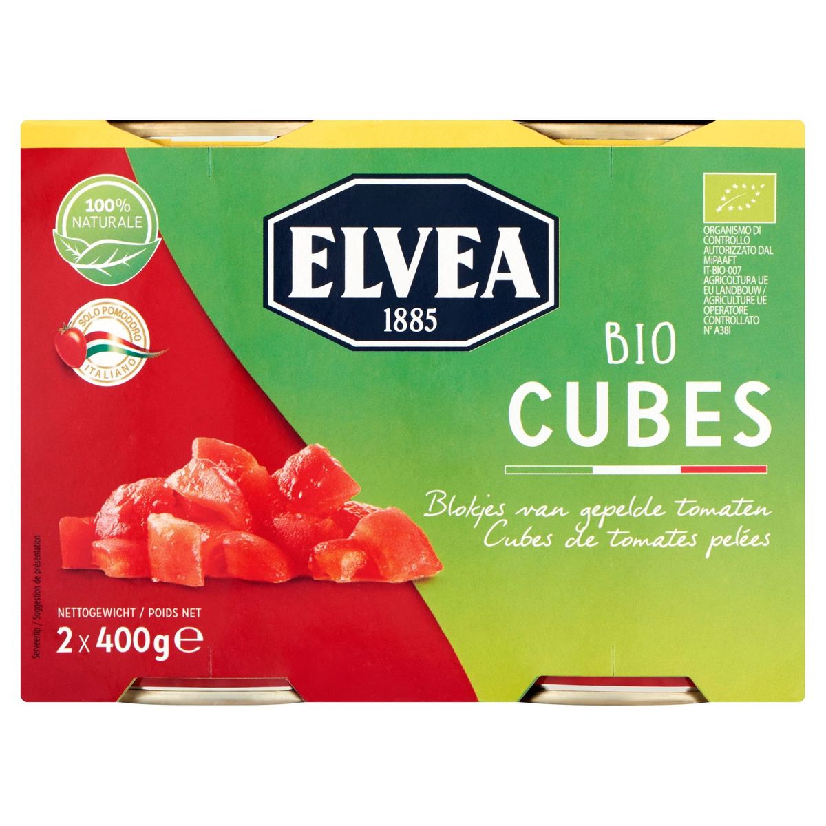 Elvea Bio Cubes Blokjes van Gepelde Tomaten 2 x 400 g