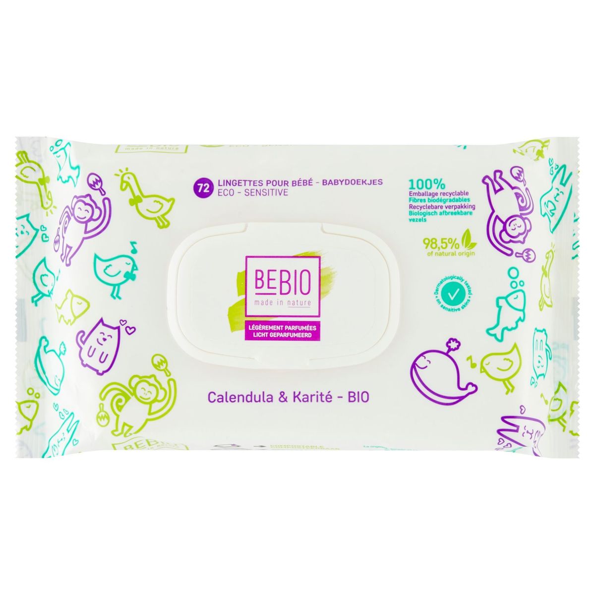 Bebio Babydoekjes Eco - Sensitive Calendula & Karité - Bio 72 Stuks