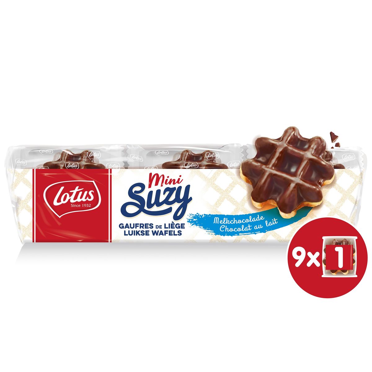 Lotus Mini Suzy Gaufres de Liège Chocolat au Lait 9 Pièces 292 g