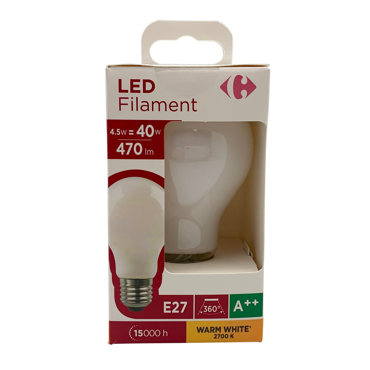 Carrefour LED Filament Standard 4,5W E27 Warm White Frosted 1 pièce