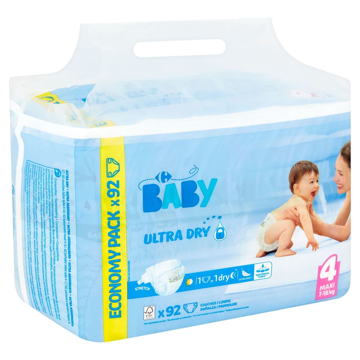 Carrefour Baby Ultra Dry 4 Maxi 7-18 kg Economy Pack 92 Couches